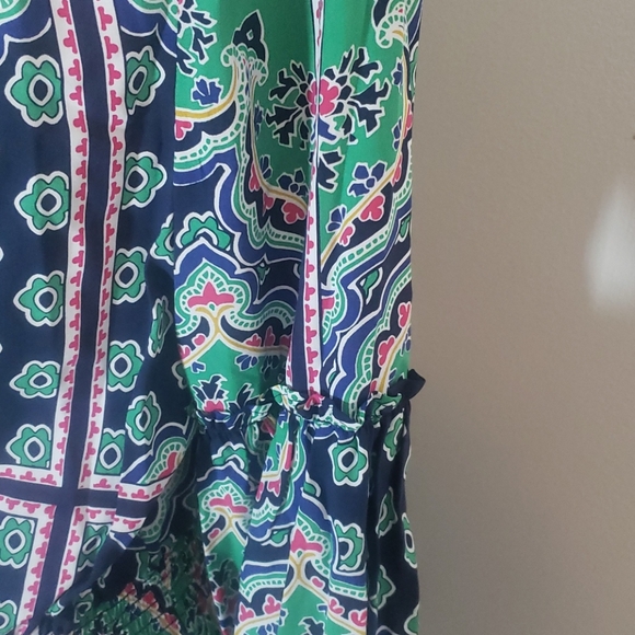 Long Sleeve Ruffle Split Neck Printed Peasant Dres - Picture 5 of 8